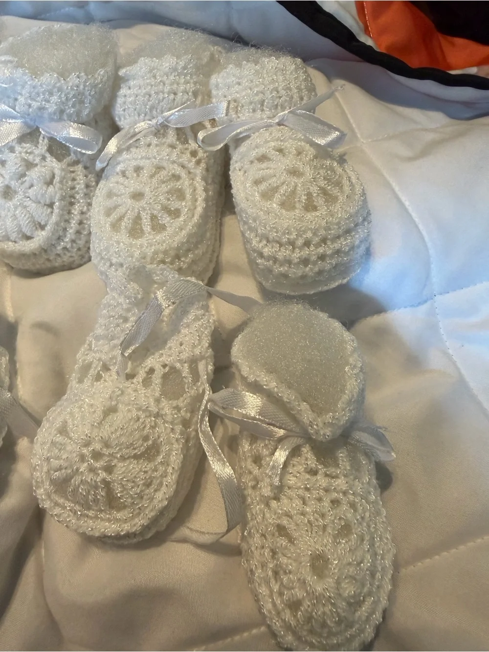 Classic White Crochet Baby Booties with Satin Ribbon